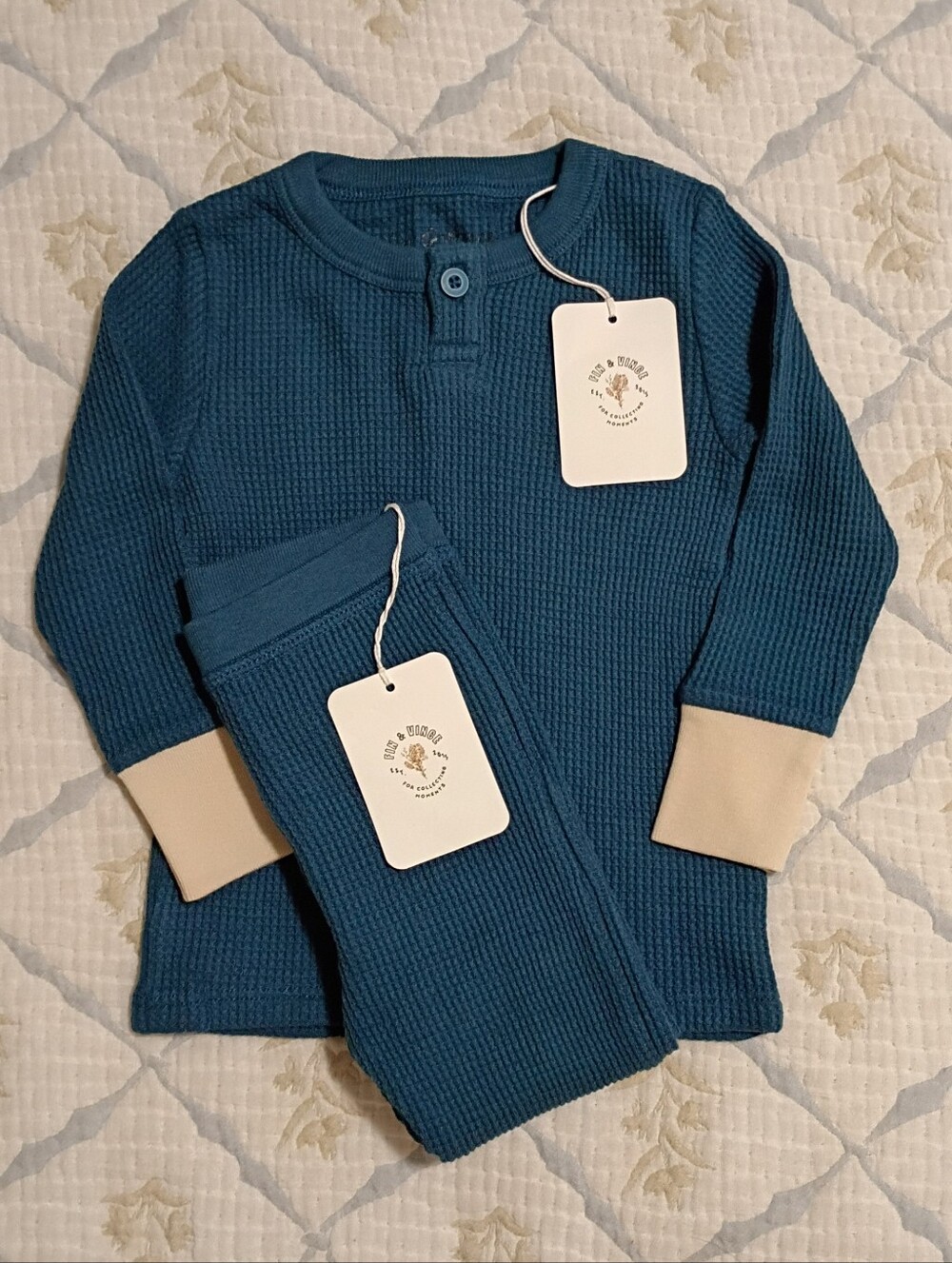Fin & Vince Ocean Waffle Weave Henley & Pants 18-24 Months NWT
